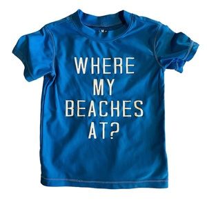 Funny Toddler Swim Shirt Rash Guard Blue Recycled Nylon Boys Size 2T Beaches